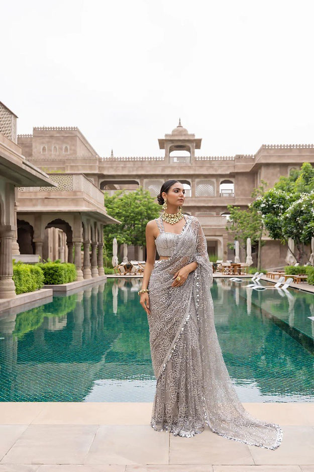 Exceptional Grey Color Soft Khadi Silk Hand Weaving Saree for party wear collection