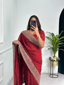 Desiring marooon Color Cotton Linen Designer Saree