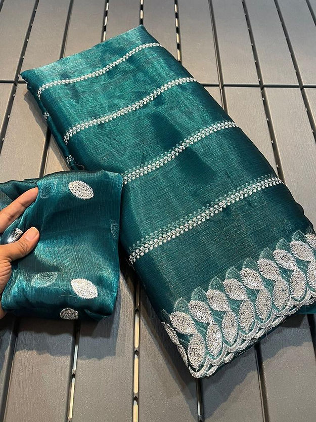 Dreamy Rama Color with Pure Silk Cotton Saree For Wedding Wear Collection