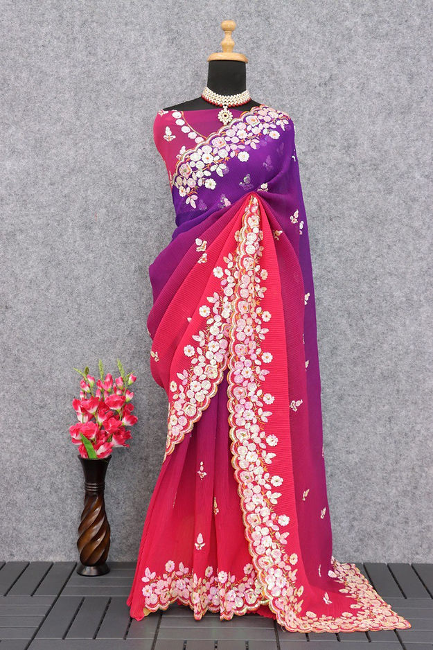 Elegant Firozi and Rani Color Party Wear Soft Silk Designer Sarees