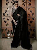 Designer Black colored Soft One Piece Saree for fancy work border