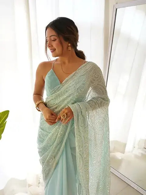 Elegance Light Blue Color Occasional Wear Soft printed saree