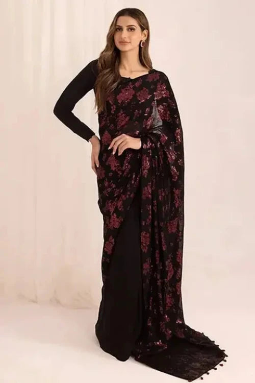 Elegance Balck Color Occasional Wear Soft printed saree