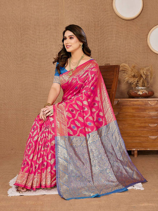 Charming Pink Color Linen Designer Digital Print Bandhej Saree