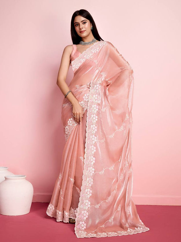 Light pink  Colored Party Wear Rich Soft Silk Heavy Zari Work Saree for party wear