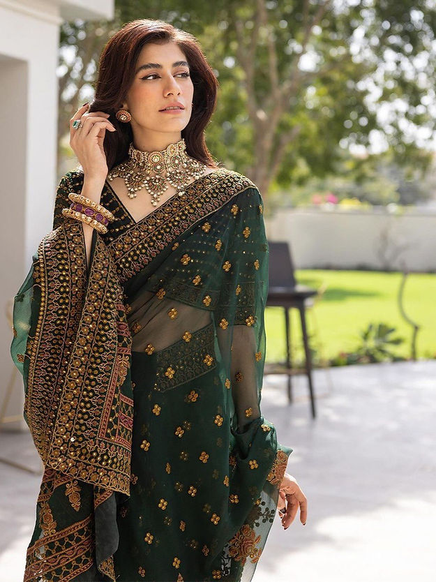 Exceptional Dark Green Color Soft Satin digital printed saree For woven