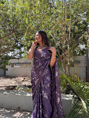 Engrossing Purple Colored Soft Silk Jacquard Saree with embrodairy work