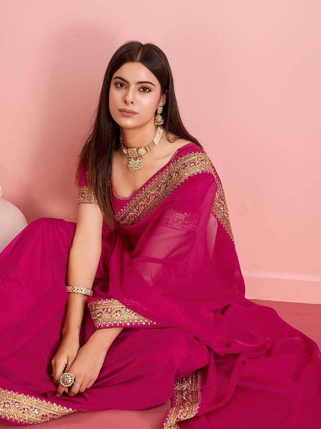 Classic Rose Pink Color Soft Silk Designer Sarees with border