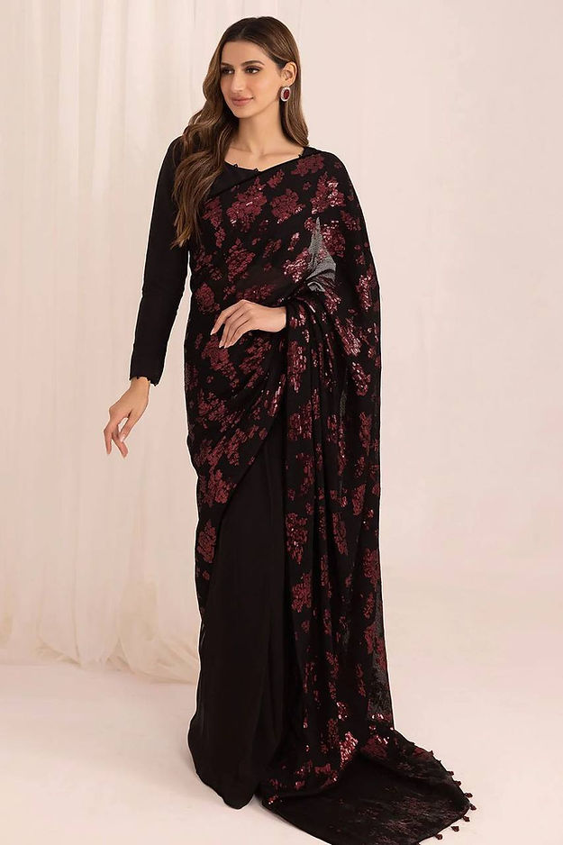 Exceptional Black Color Soft Silk Designer Banarasi printed saree woven