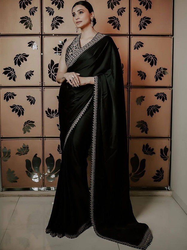 Designer Black colored Soft One Piece Saree for fancy work border