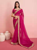 Classic Rose Pink Color Soft Silk Designer Sarees with border