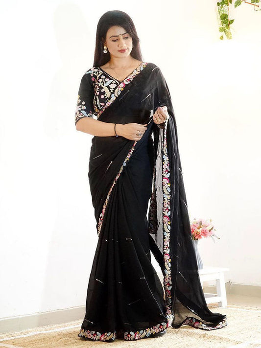 Designer One piece Black colored Soft Cotton Saree for Casual Wear collection