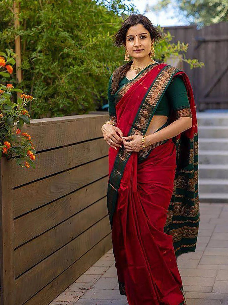 Heavenly Red And Green Color Soft Silk Bride Saree SY 1210