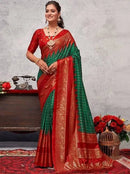 Heavenly Red And Green Color Designer soft Silk Bride Saree