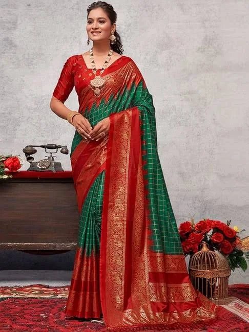 Heavenly Red And Green Color Designer soft Silk Bride Saree