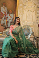 Elegant Gold Coin Green Saree with Cut Work Border and Viscose Blouse for woven