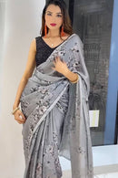 Embroidered Stone Design Georgette Ladies Saree for girls party wear collection