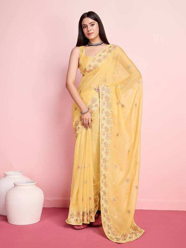 Embroidery Coding  Soft Organza Silk Ready-to-Wear Saree for woven