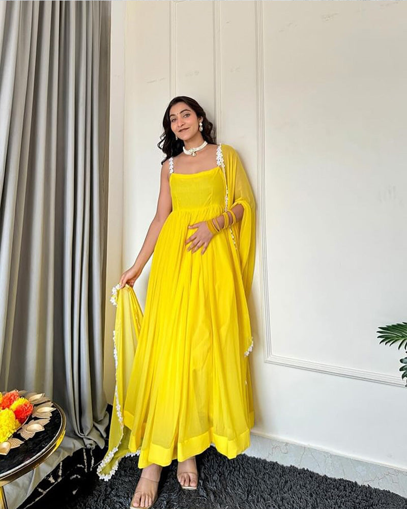 Yellow Color Beautiful Designer Party Wear Gown