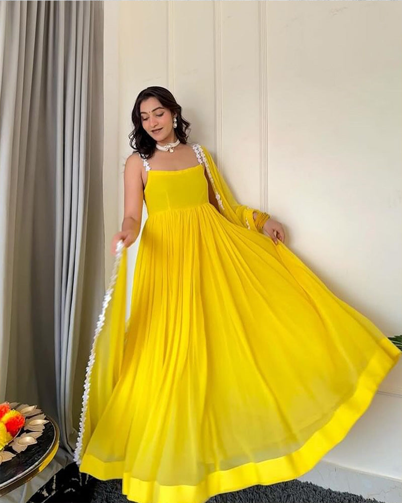 Yellow Color Beautiful Designer Party Wear Gown