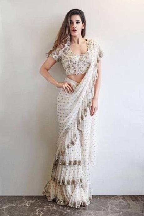 Unique White Color Party Wear Heavy Work Ruffle Saree SY 5328