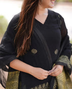 Black Linen Jamdani Banasri Kurta Set
