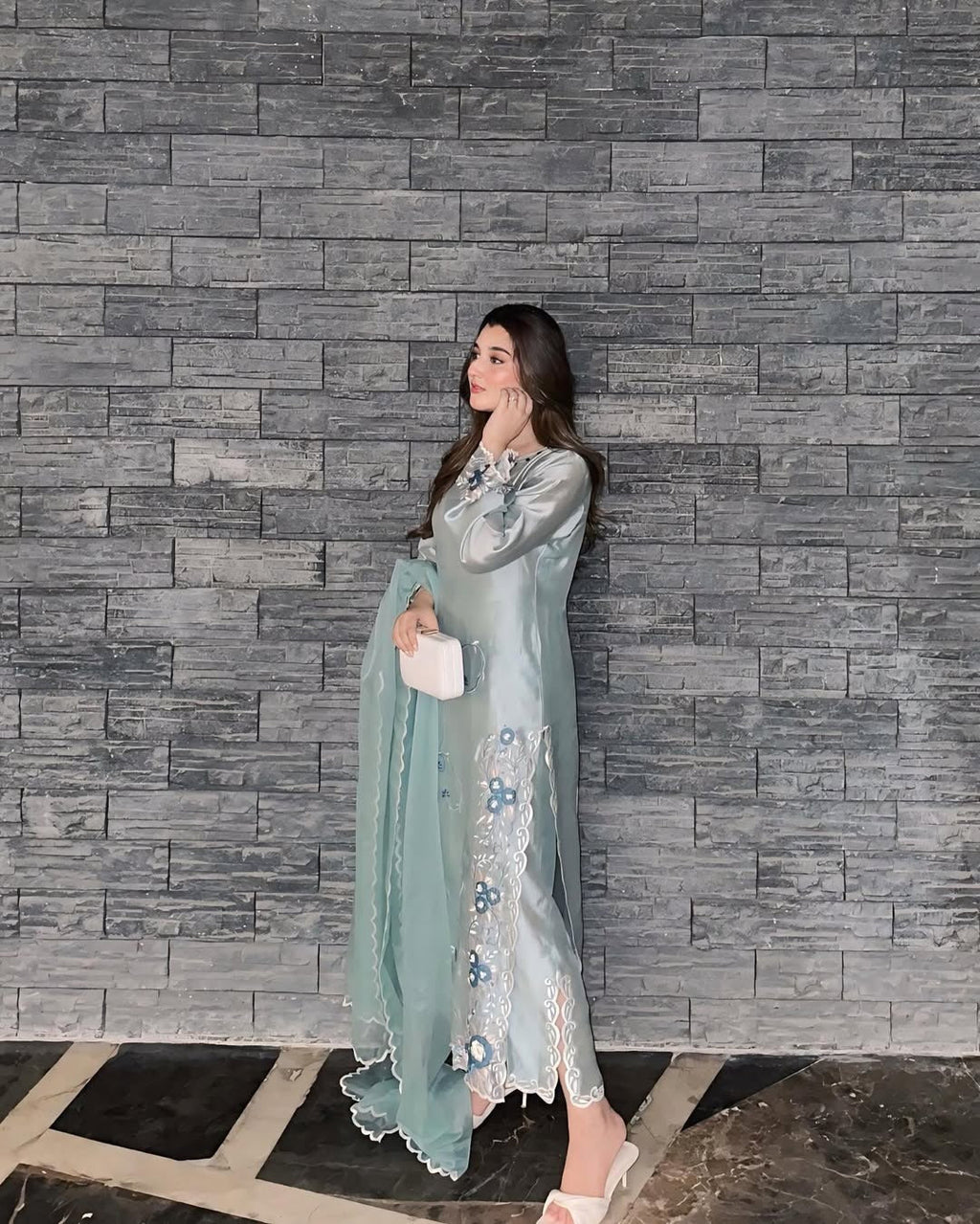 Icy Aqua Silk Suit Set