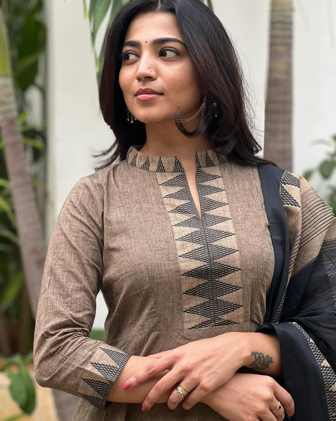 Grey Pure South Cotton Mangalgiri Anarkali Set