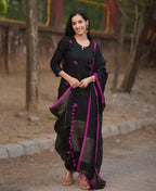 Black Linen Full Kurta Set
