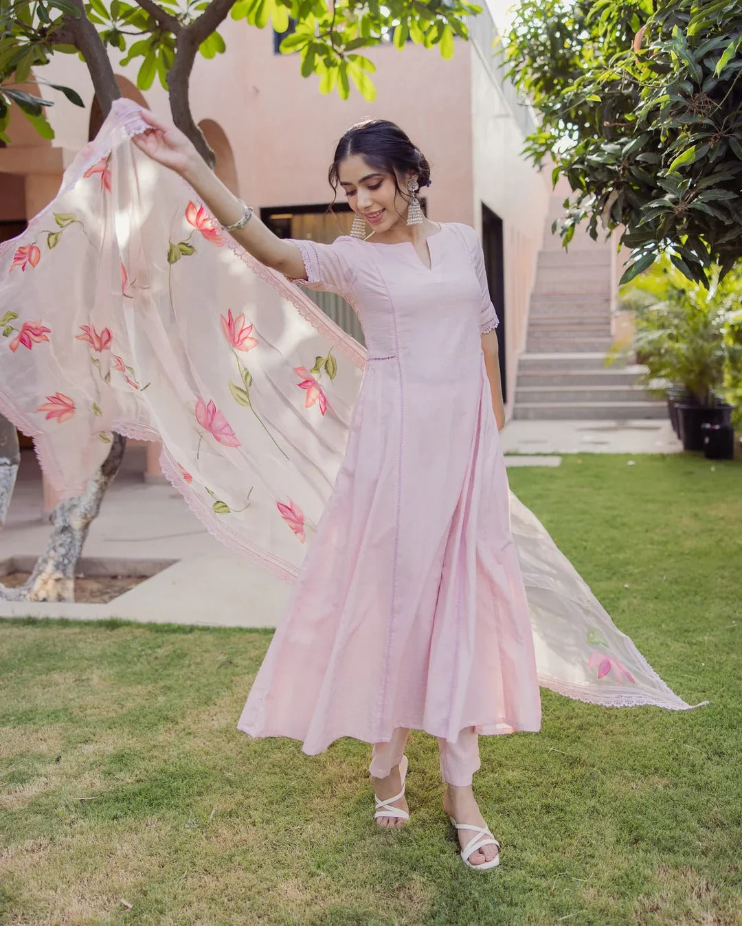 Tide Pink Handpainted Cotton Suit Set