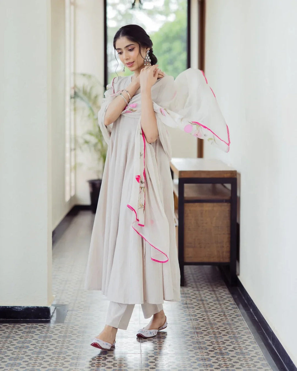 Canvas Grey Handpainted Cotton Suit Set