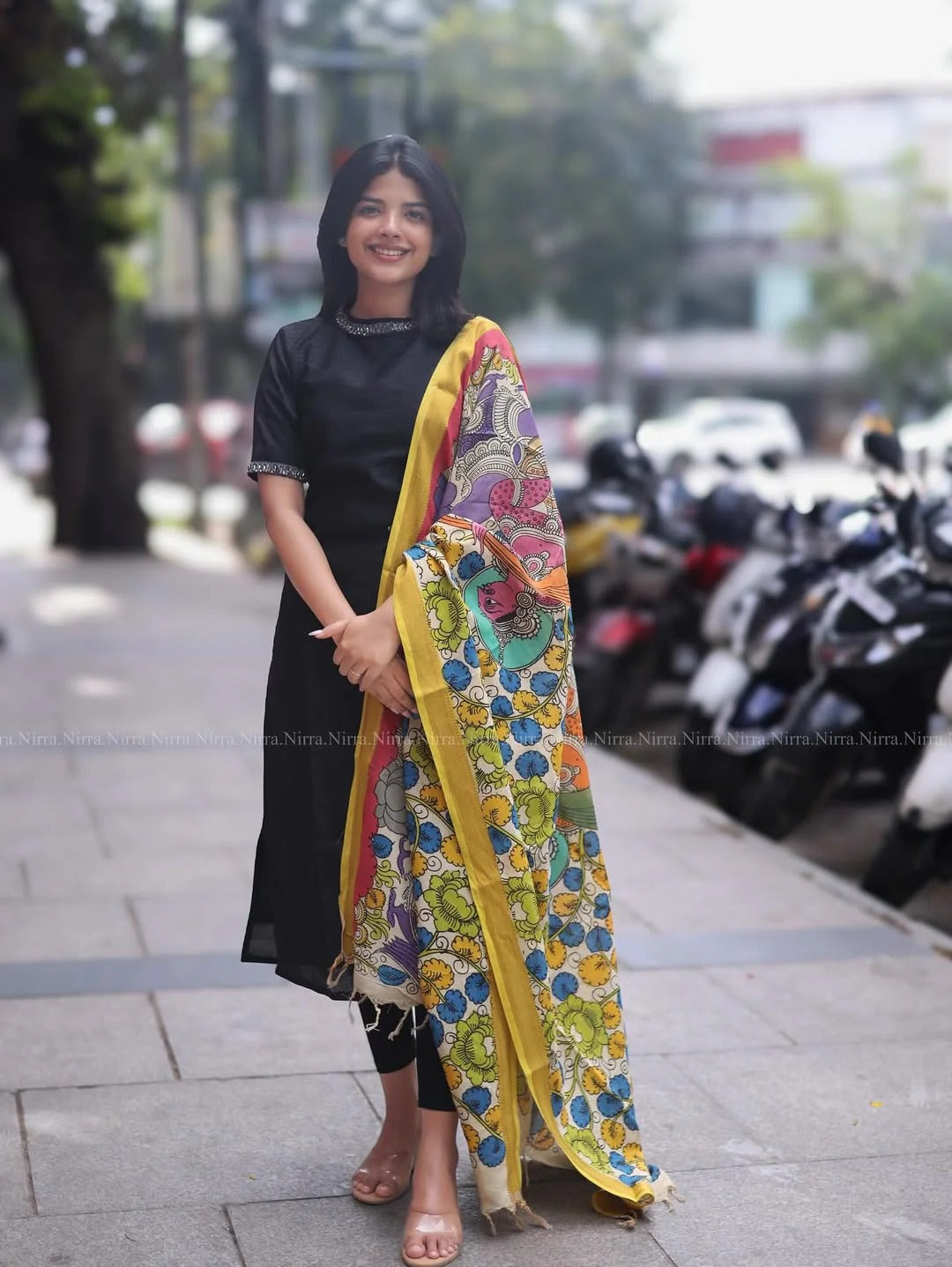 Ethnic Look In Our Black Raw Silk Lace Work Kurta Set