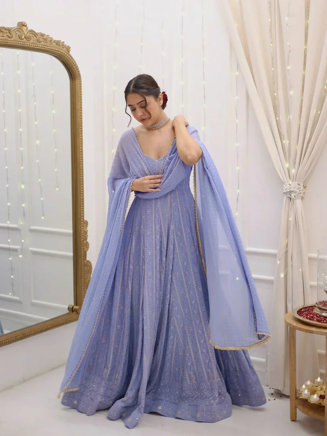 Chikankari Gown with handwork