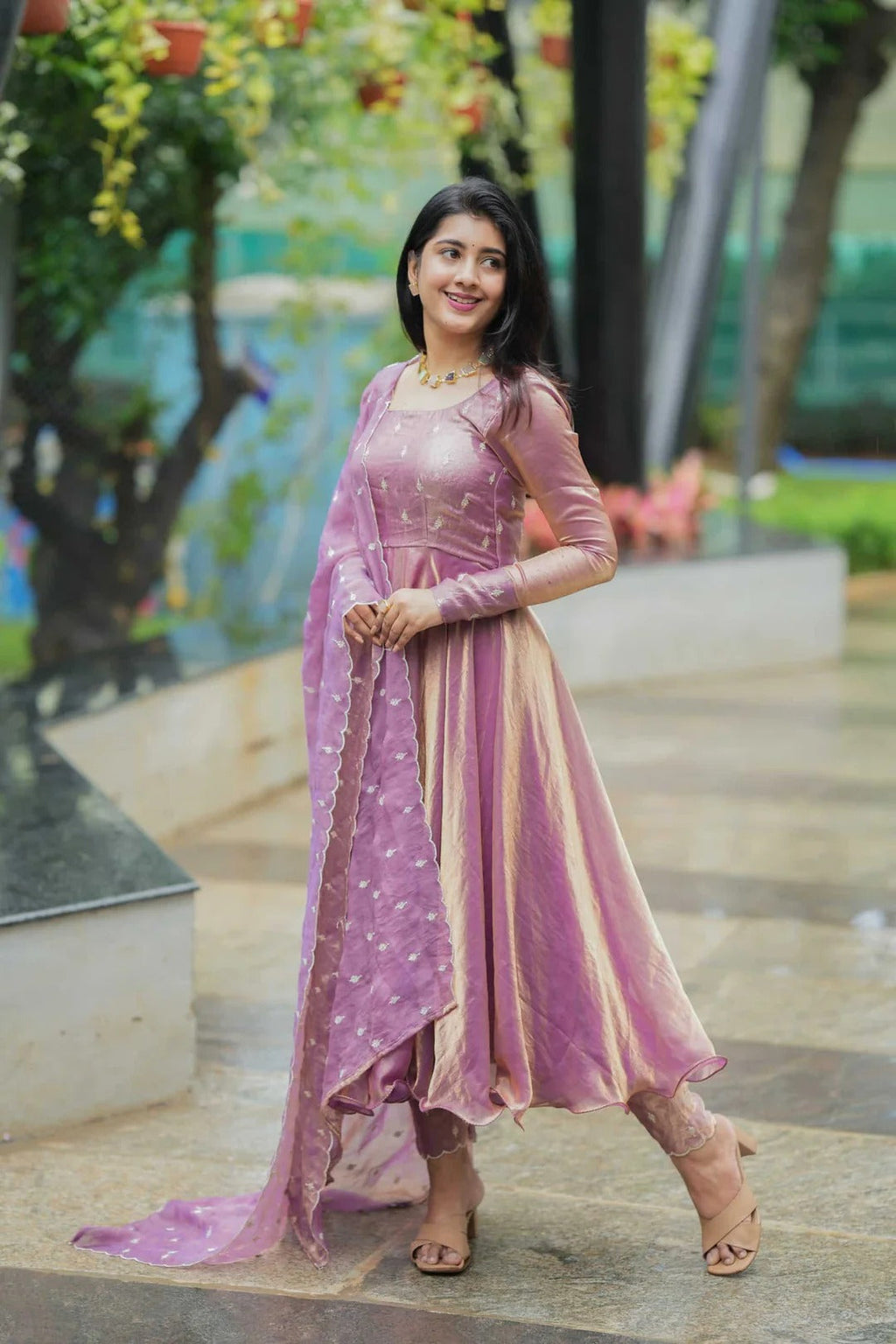 Lavender Space Silk Anarkali
