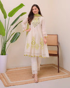 Lime Glow Aline Handwork Pakistani Suit