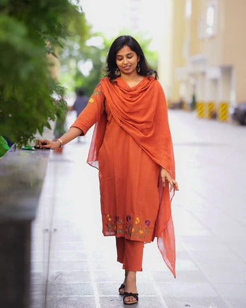 Pure Cotton Embroidered Suit
