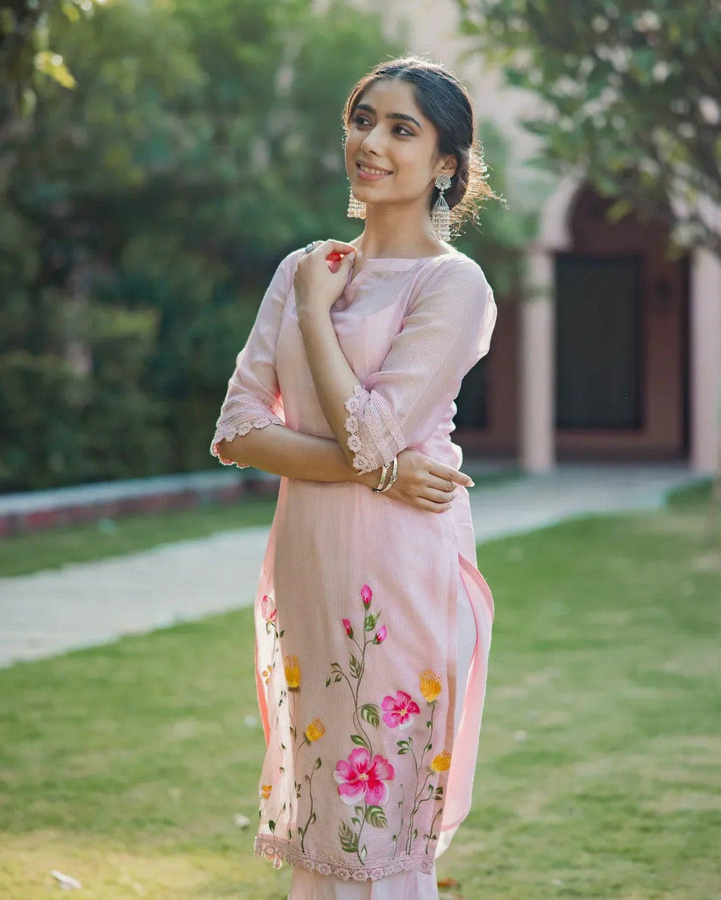 Shitij Pink Handpainted Doria Kurta Set