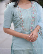 Premium Tissue Handwork Blue Suit Set