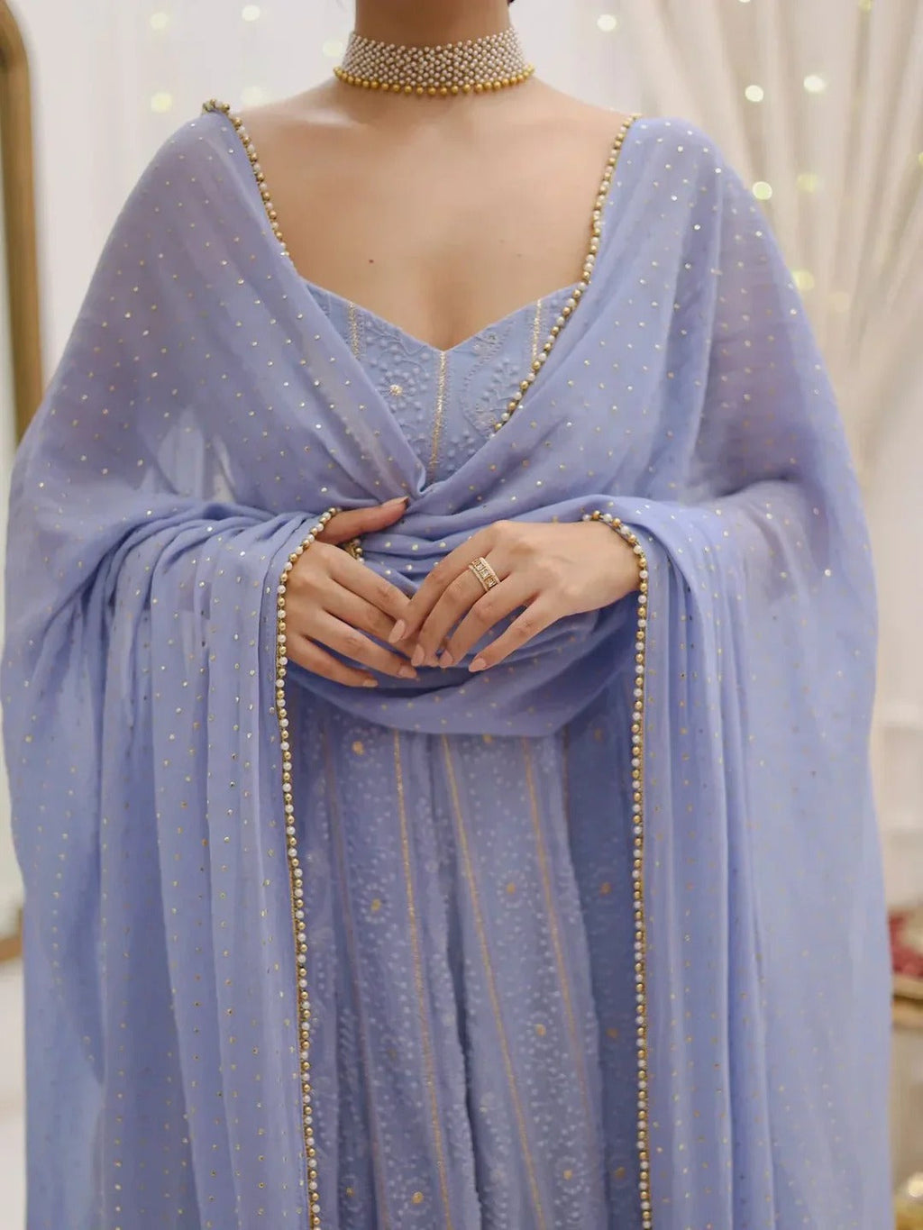 Chikankari Gown with handwork