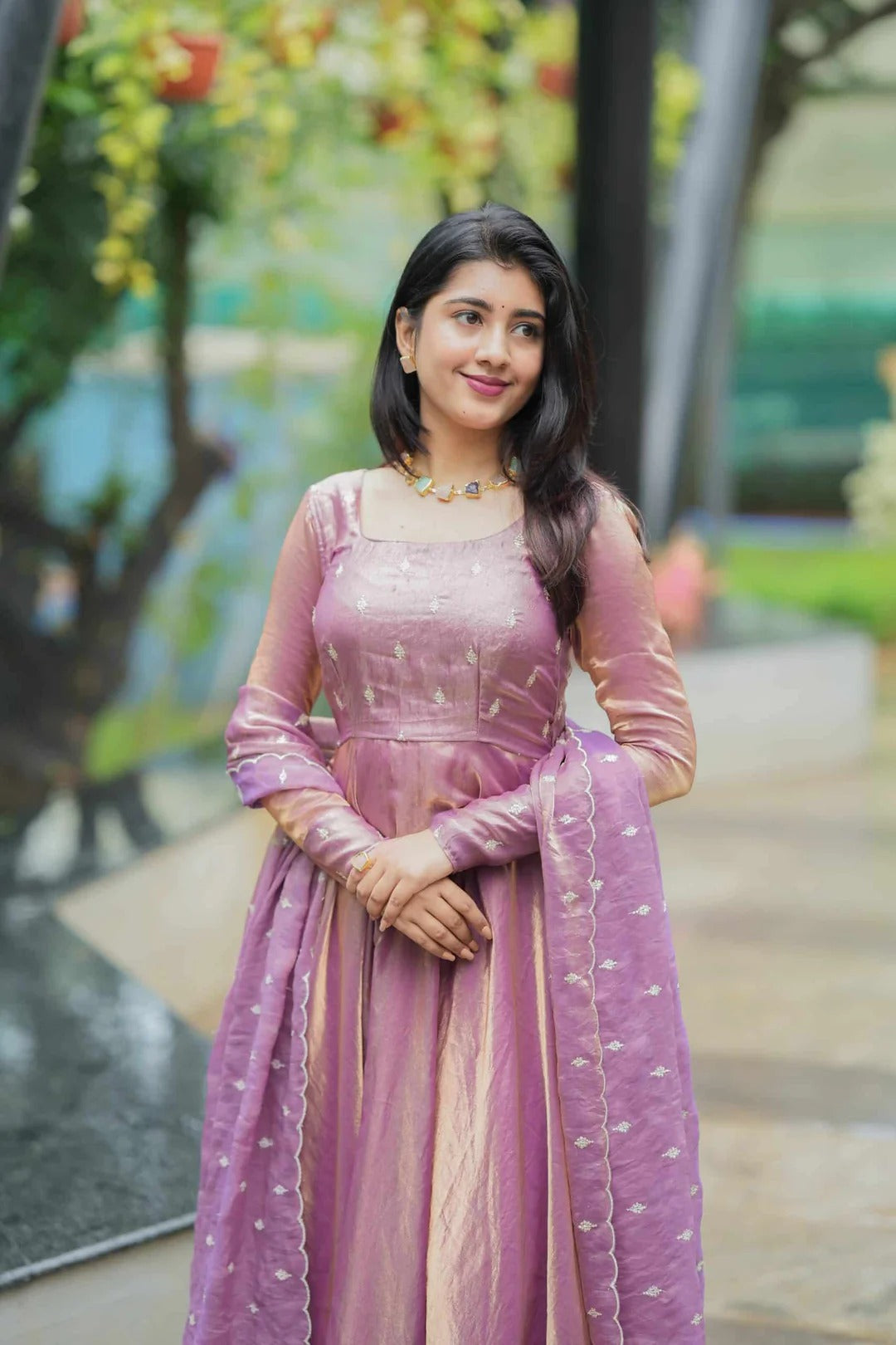 Lavender Space Silk Anarkali