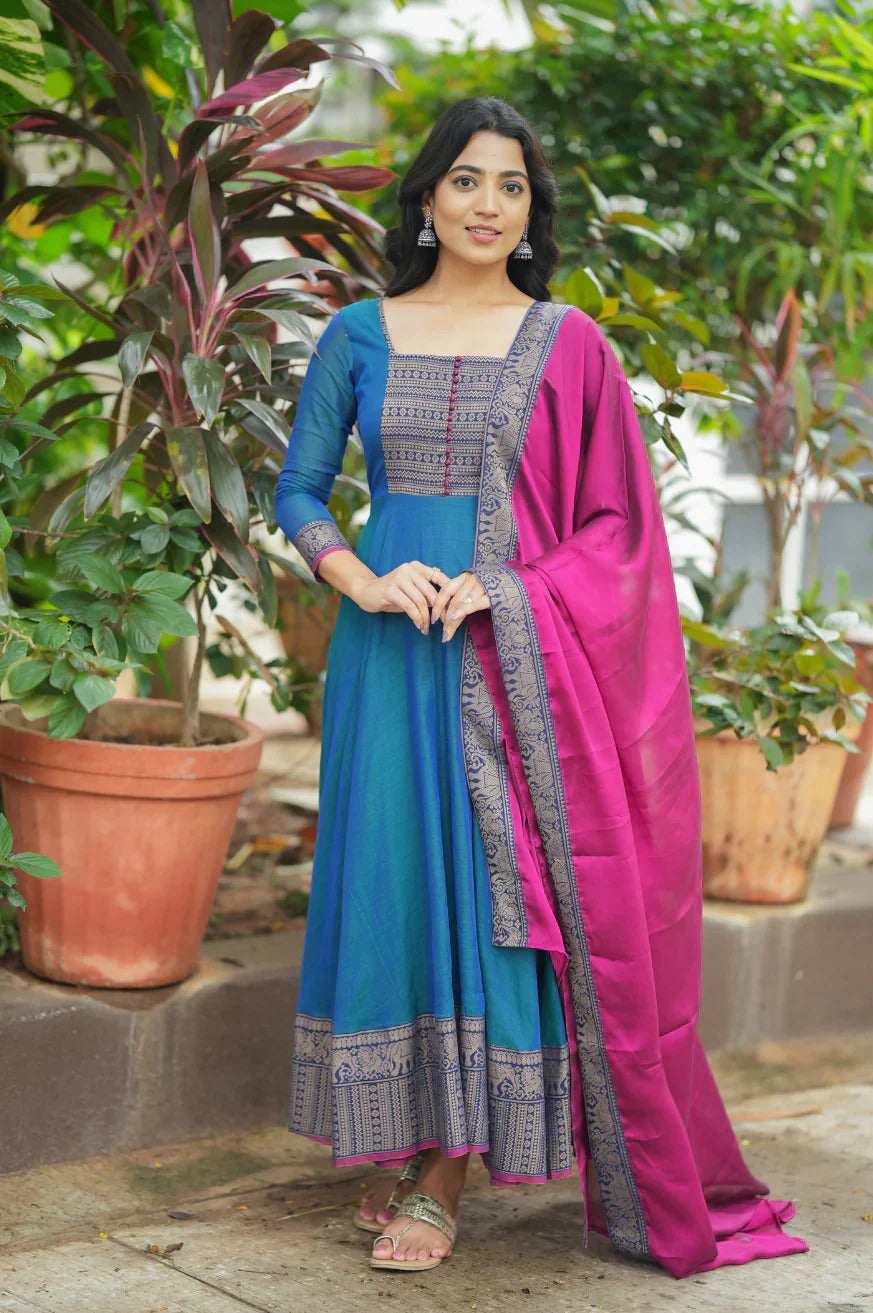 Pure Cotton Anarkali With Dupatta