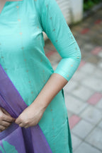 Mint Bloom Kurti Set €“ Raw Slub Silk Charm