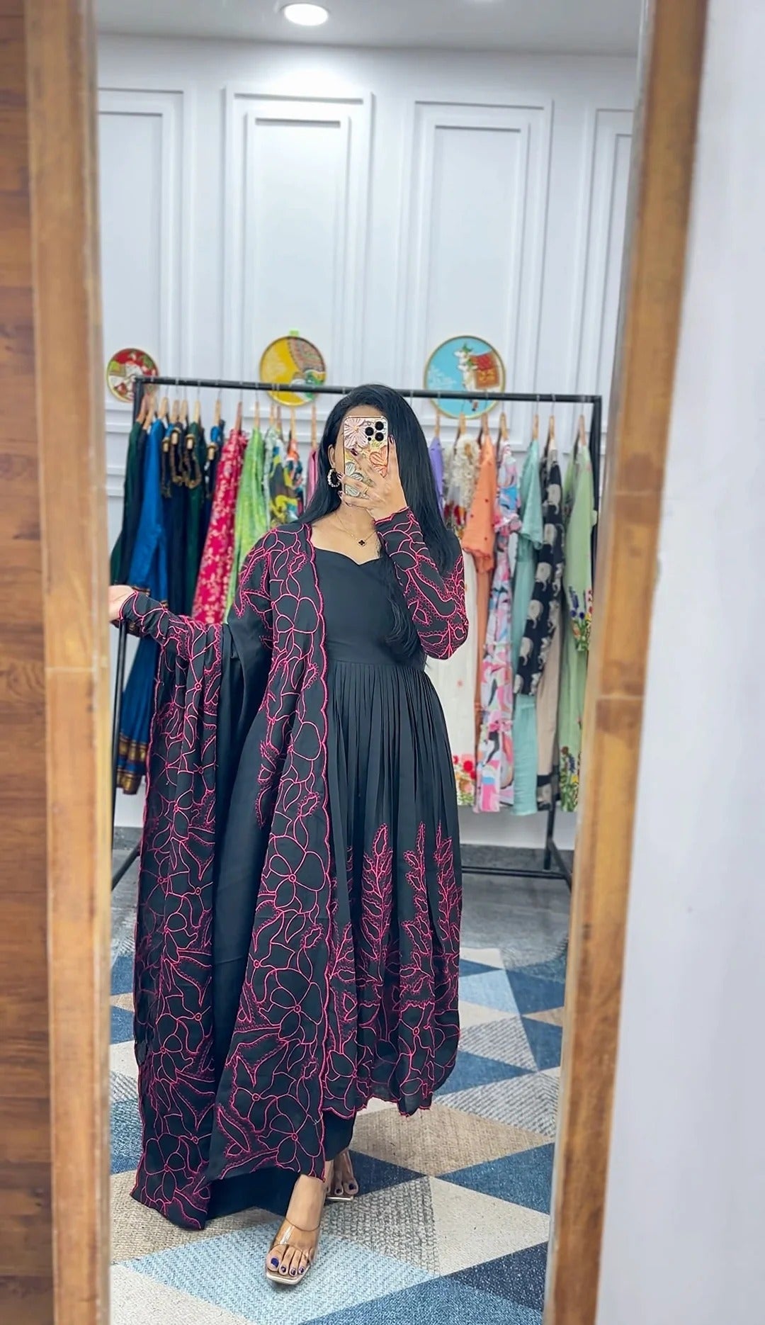 Floral Fantasy Anarkali Black