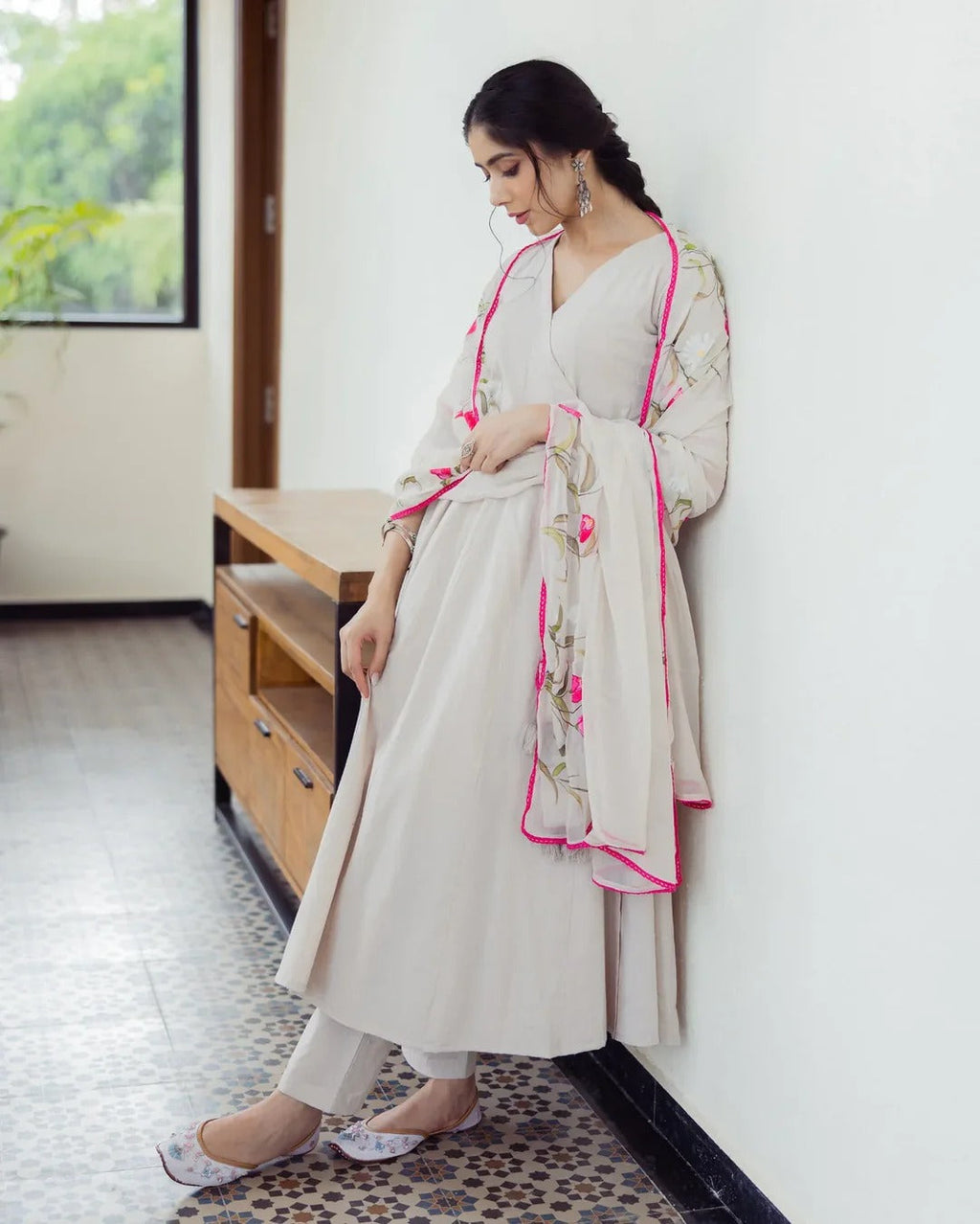 Canvas Grey Handpainted Cotton Suit Set