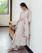 Canvas Grey Handpainted Cotton Suit Set