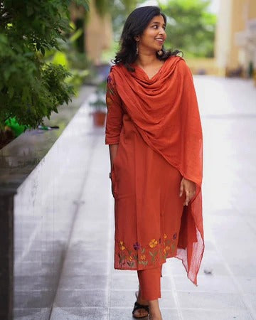 Pure Cotton Embroidered Suit