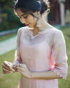 Shitij Pink Handpainted Doria Kurta Set