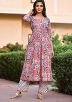 Women‚¬„¢s Pink Printed Viscose Rayon Kurta and Pant Set