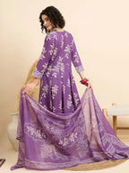 Women‚¬„¢s Viscose Purple Anarkali Kurta and Pant Set with Dupatta