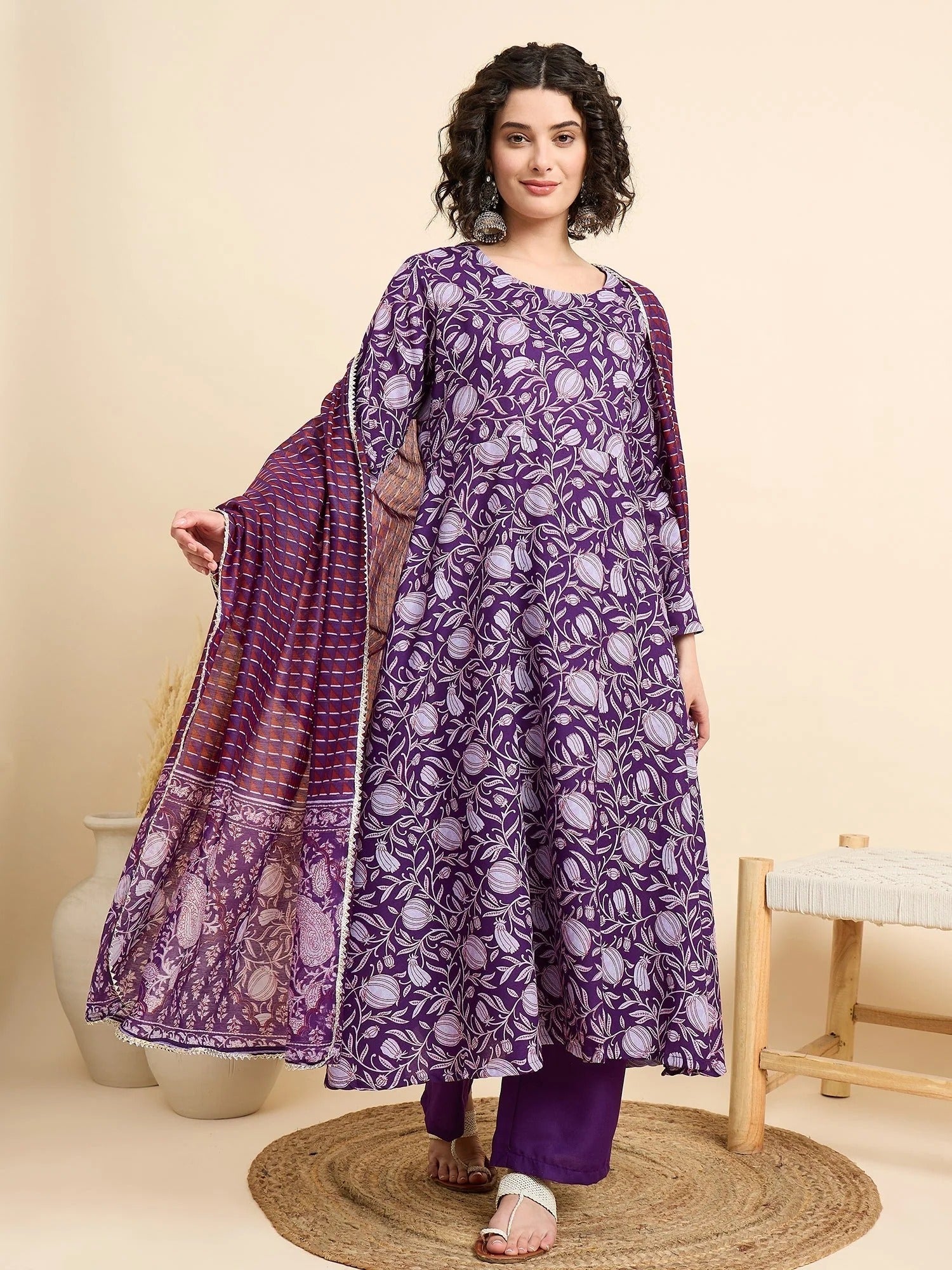 Women‚¬„¢s Viscose Anarkali Kurta and Pant Set with Dupatta